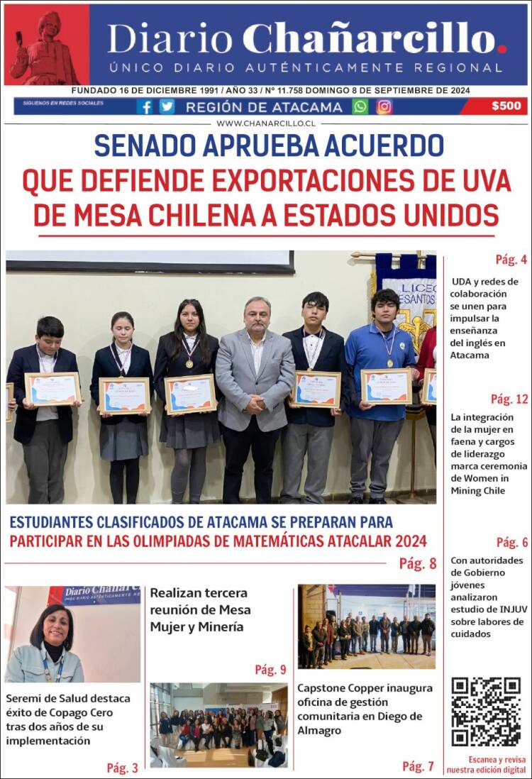 Portada de Diario Chañarcillo (Chile)