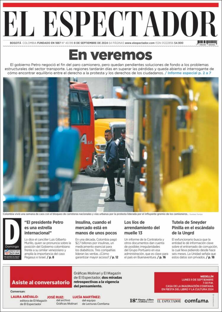Portada de El Espectador (Colombia)