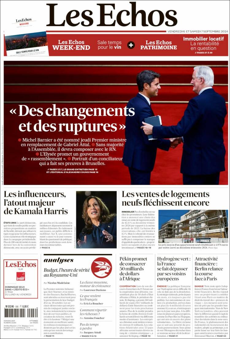 Portada de Les Echos (Francia)