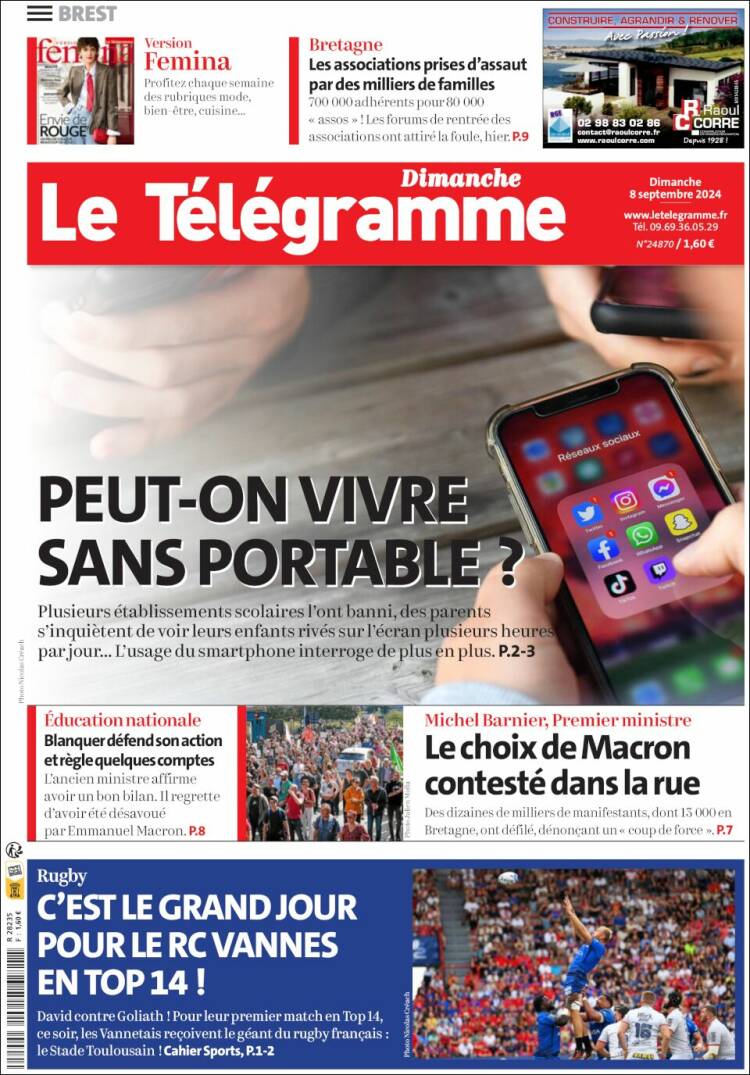 Portada de Télégramme (Francia)