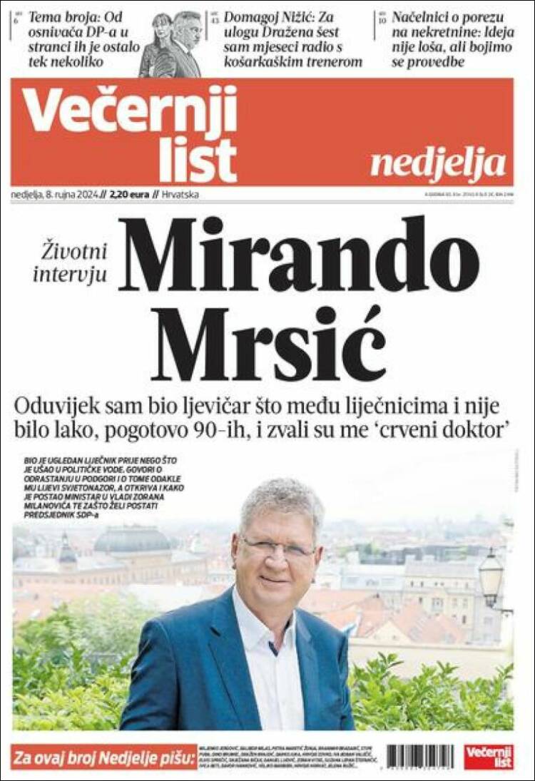 Portada de Večernji (Croacia)