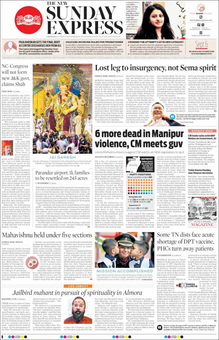 Portada de New Indian Express (India)