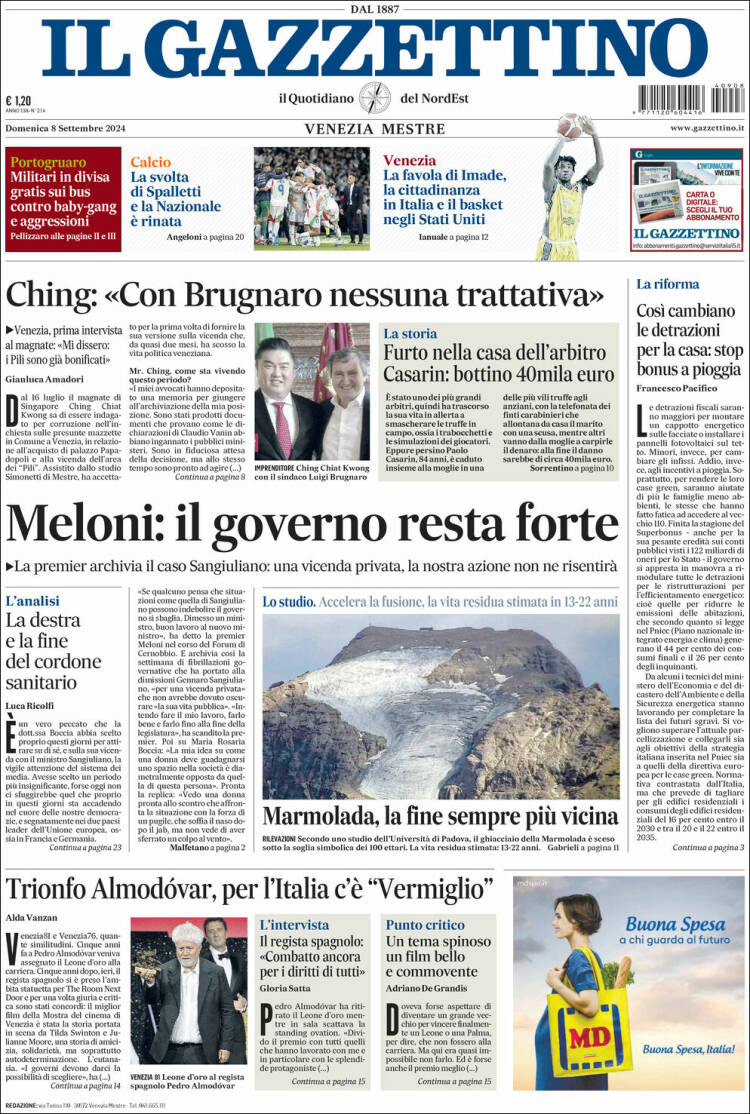Portada de Il Gazzettino (Italia)