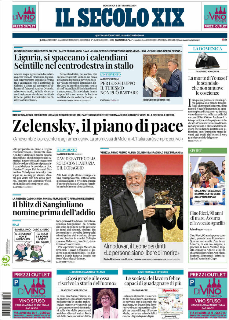 Portada de Il Secolo XIX (Italia)