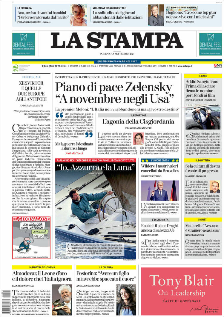 Portada de La Stampa (Italia)
