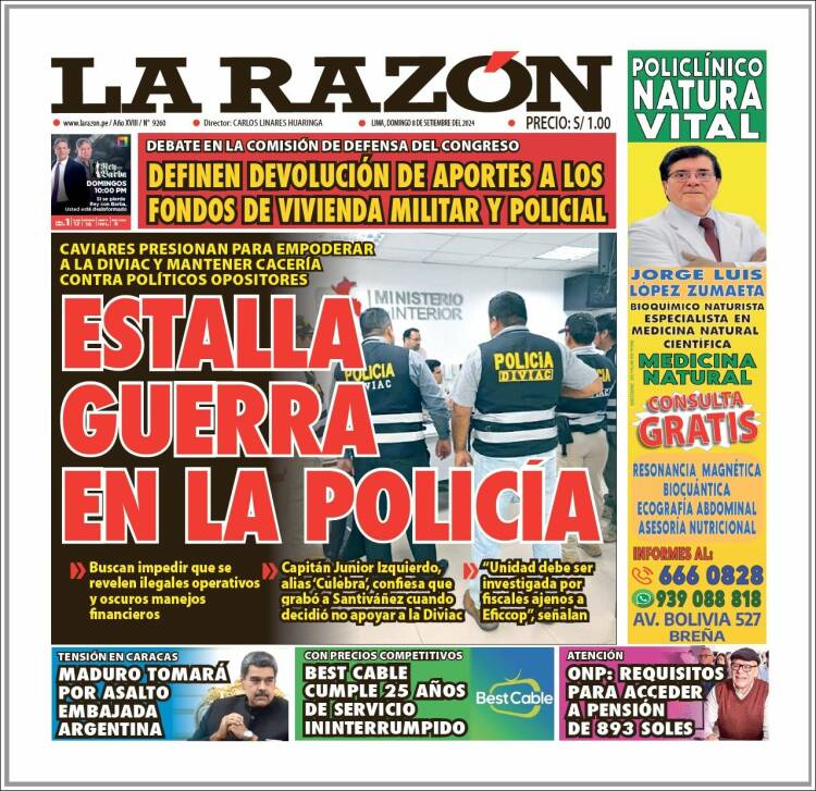 Portada de La Razón (Per&uacute;)