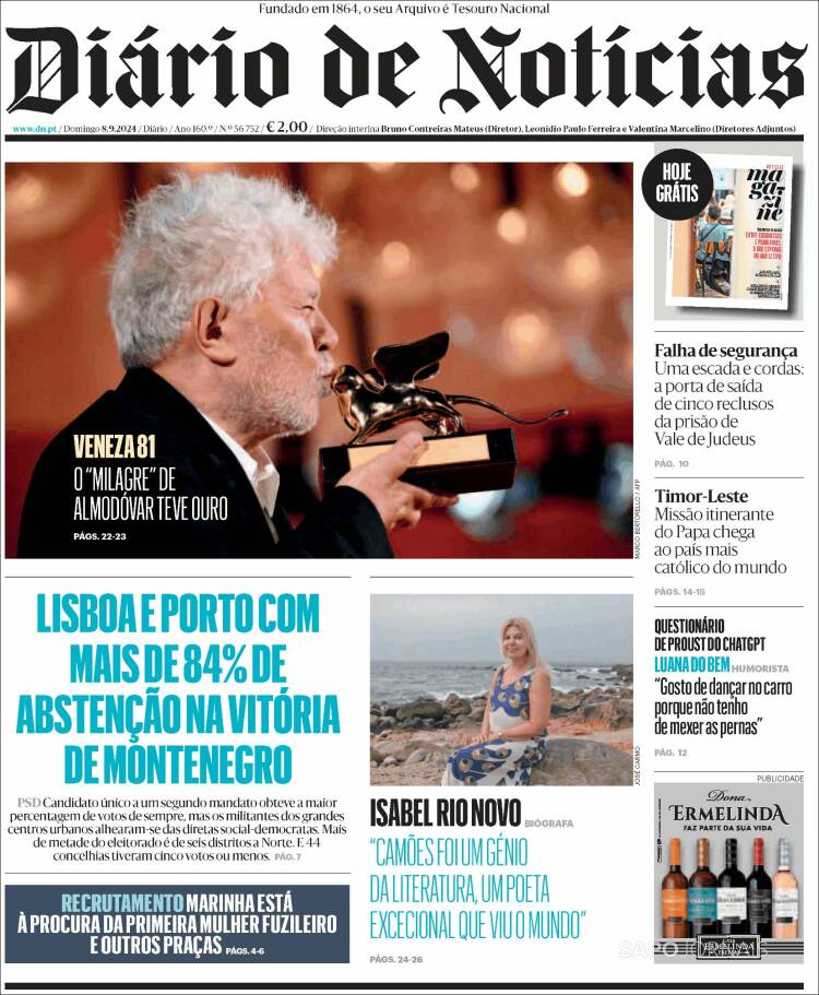 Portada de Diário de Noticias (Portugal)