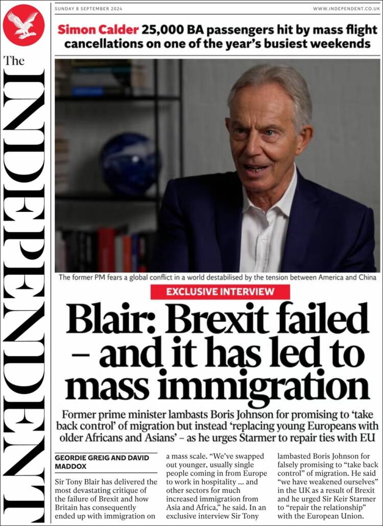 Portada de The Independent (Reino Unido)