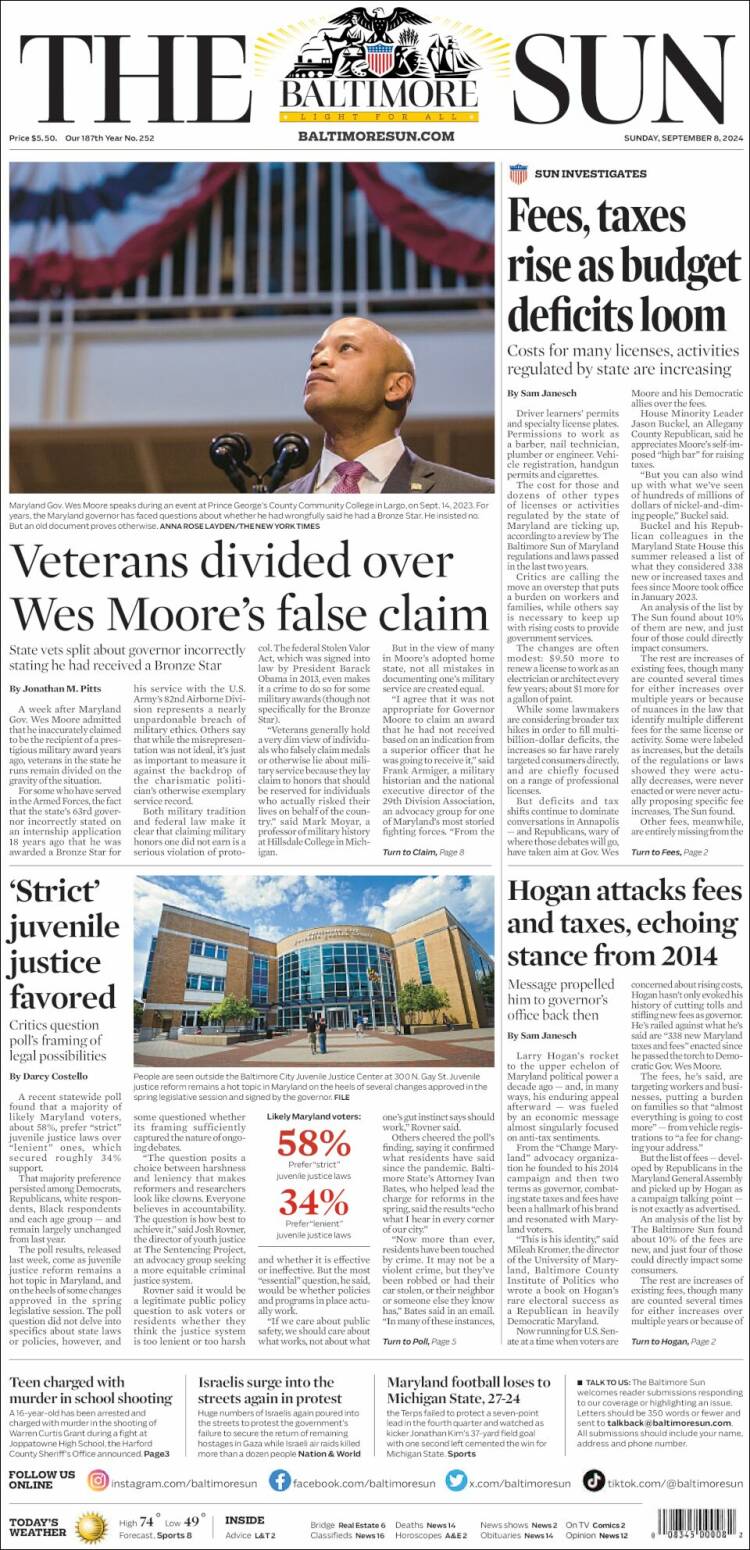 Portada de The Baltimore Sun (USA)