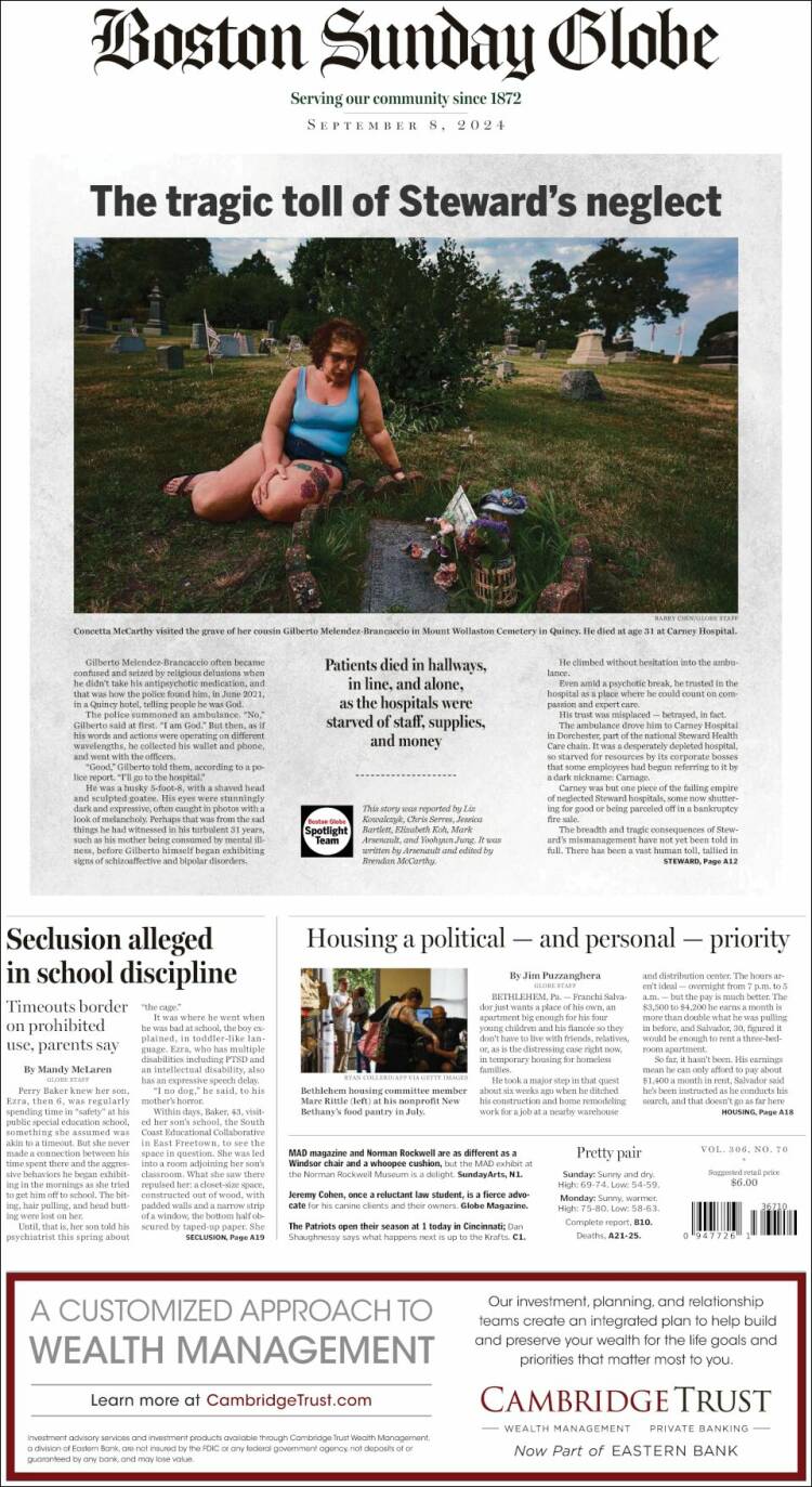 Portada de Boston Globe (USA)