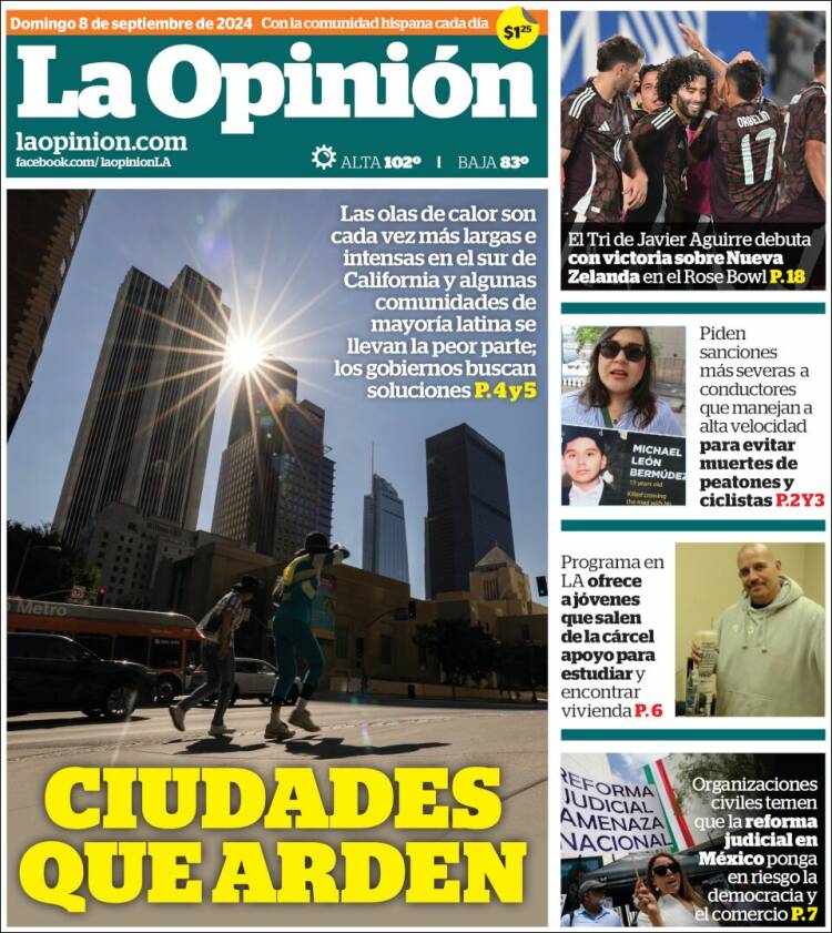 Portada de La Opinión (USA)