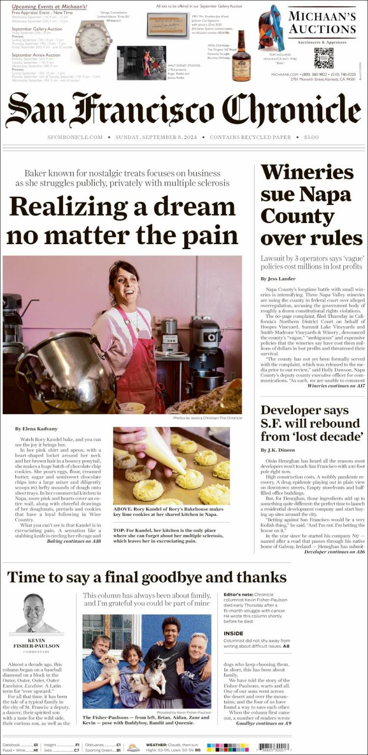 Portada de San Francisco Chronicle (USA)