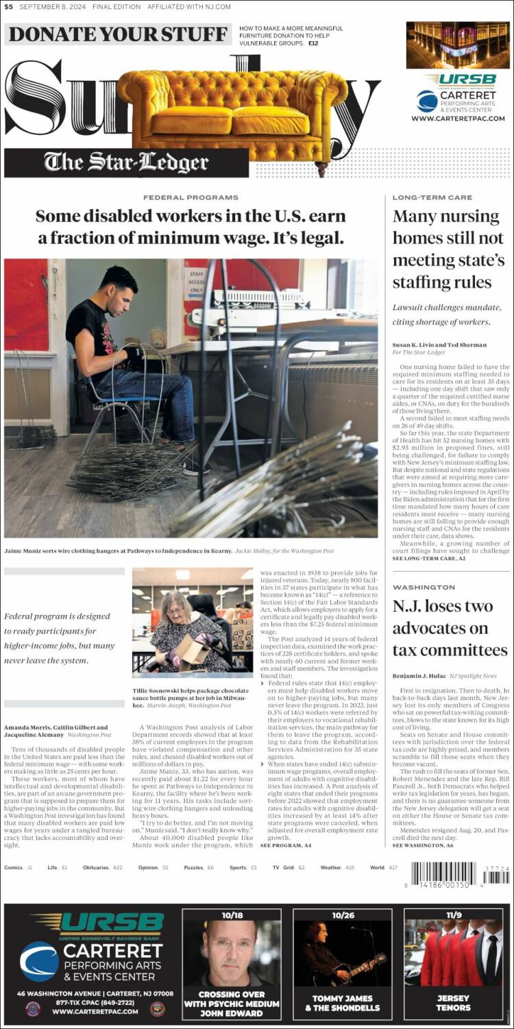 Portada de Star-Ledger (USA)