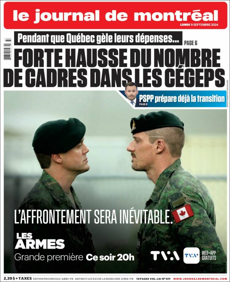 Portada de Le Journal de Montréal (Canadá)
