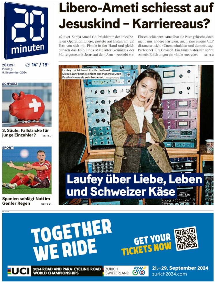 Portada de 20Minuten - Zürich (Suiza)