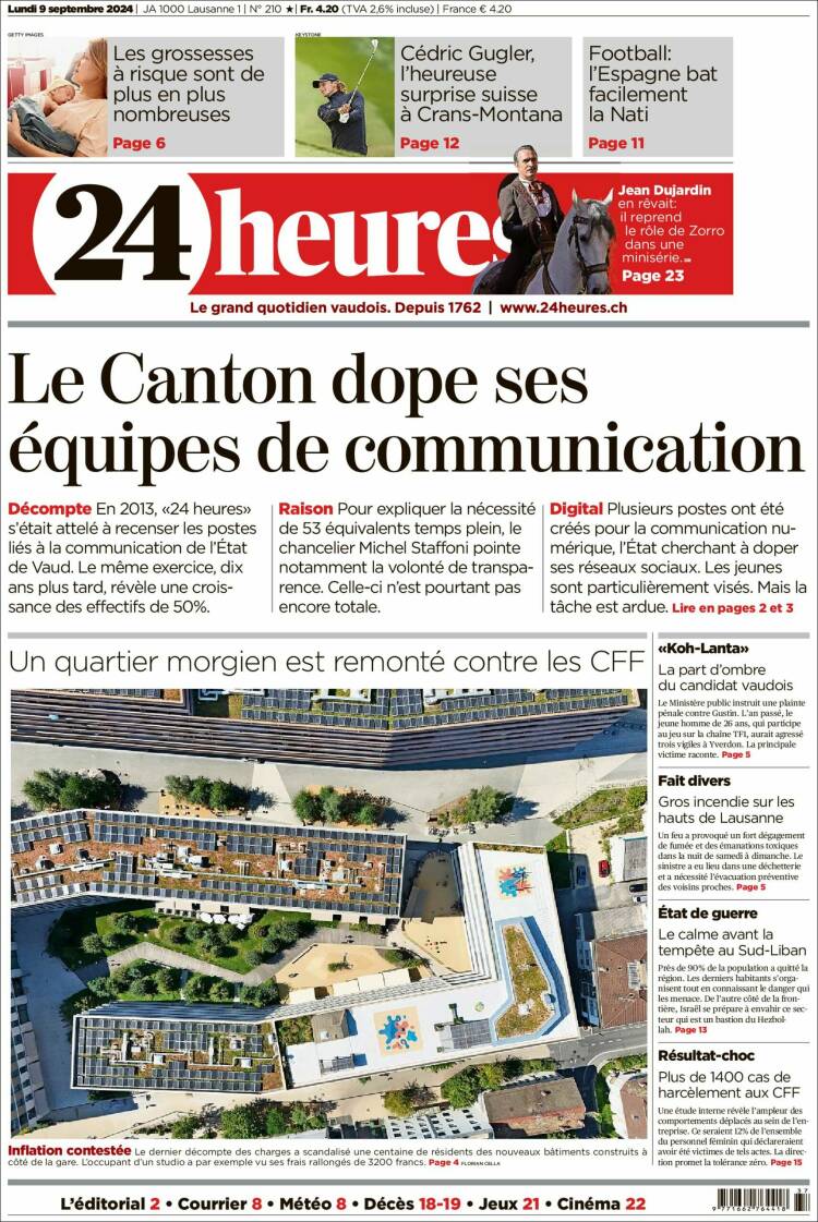 Portada de 24 Heures (Suiza)