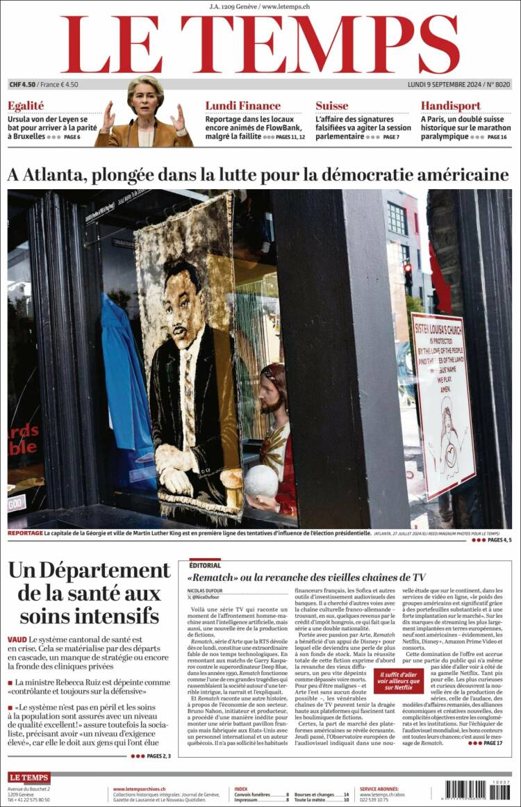 Portada de Le Matin (Suisse)