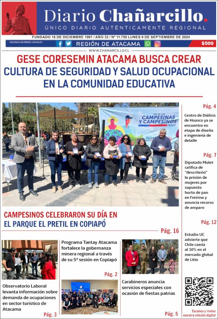 Portada de Diario Chañarcillo (Chile)