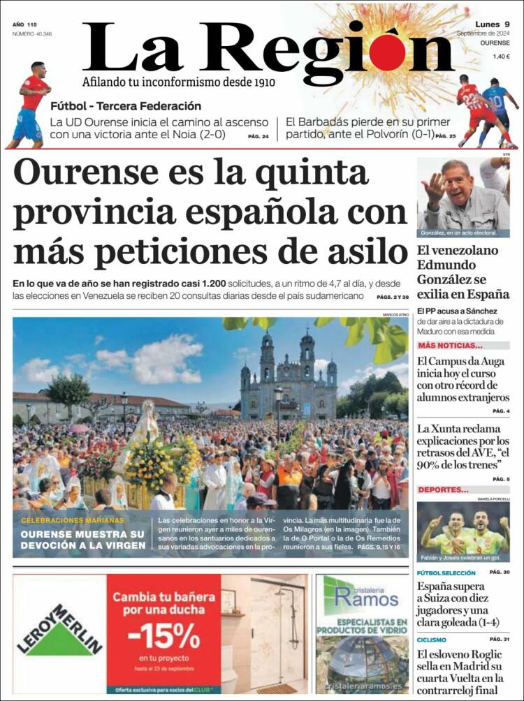 Portada de La Región de Ourense (España)