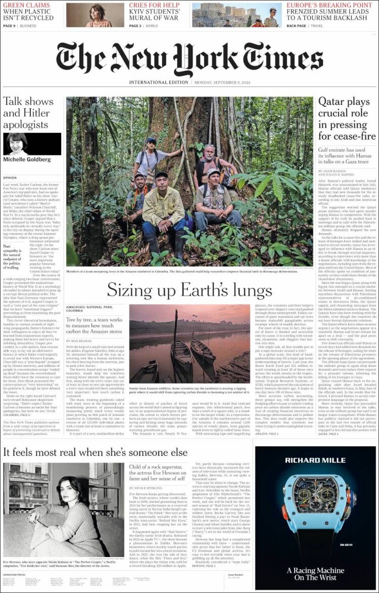 Portada de International New York Times (Europa)