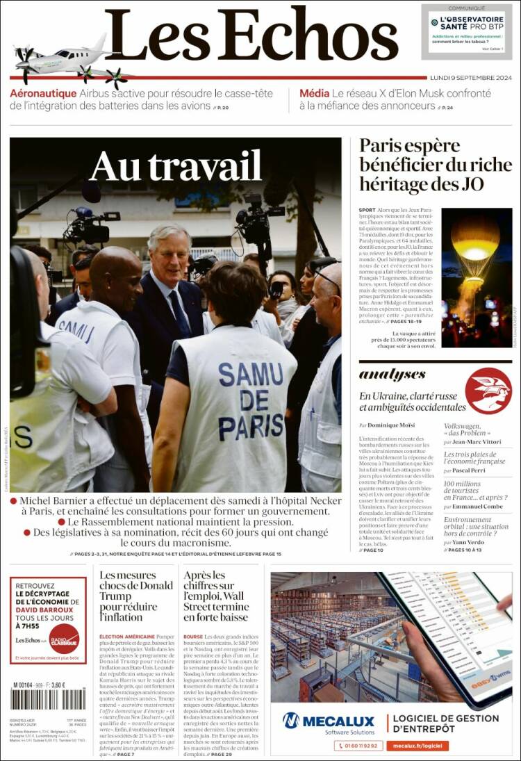 Portada de Les Echos (Francia)