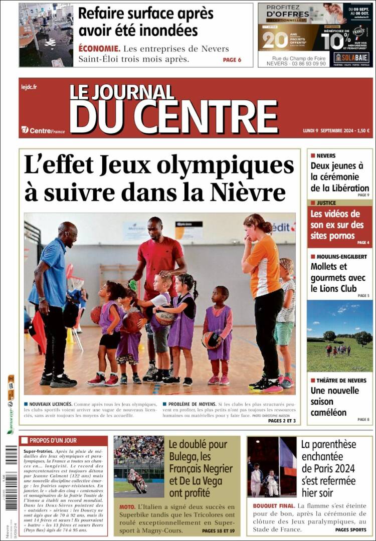 Portada de Le Journal du Centre (Francia)