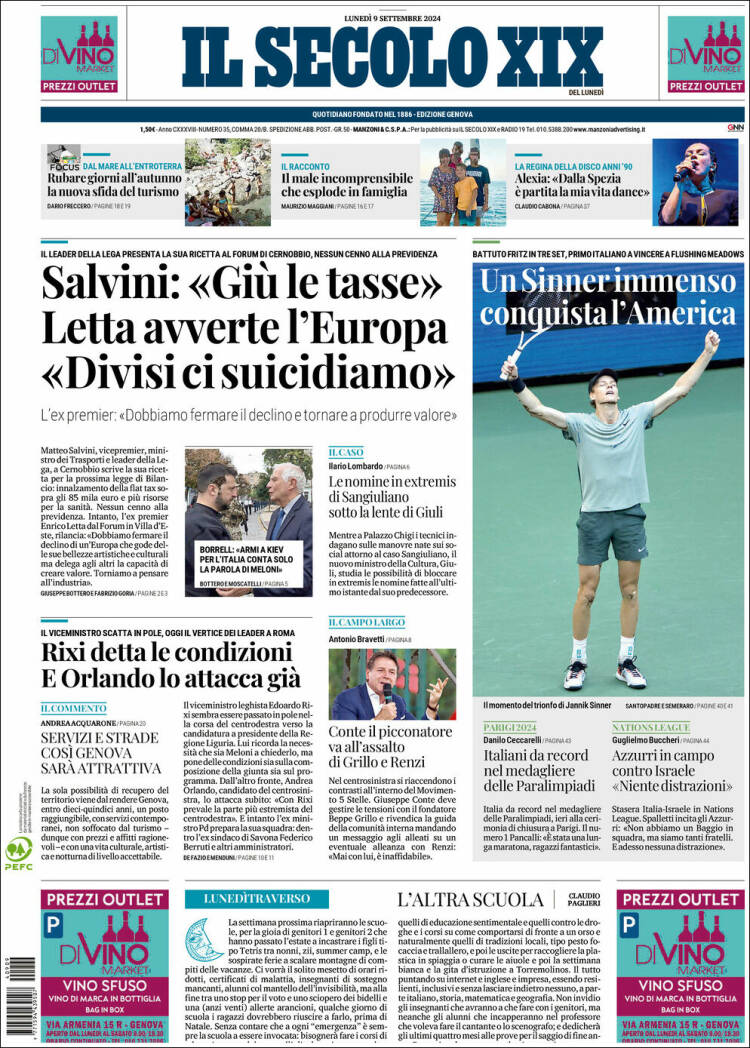 Portada de Il Secolo XIX (Italia)