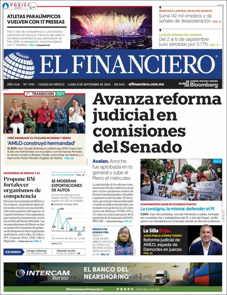 Portada de El Financiero (M&eacute;xico)