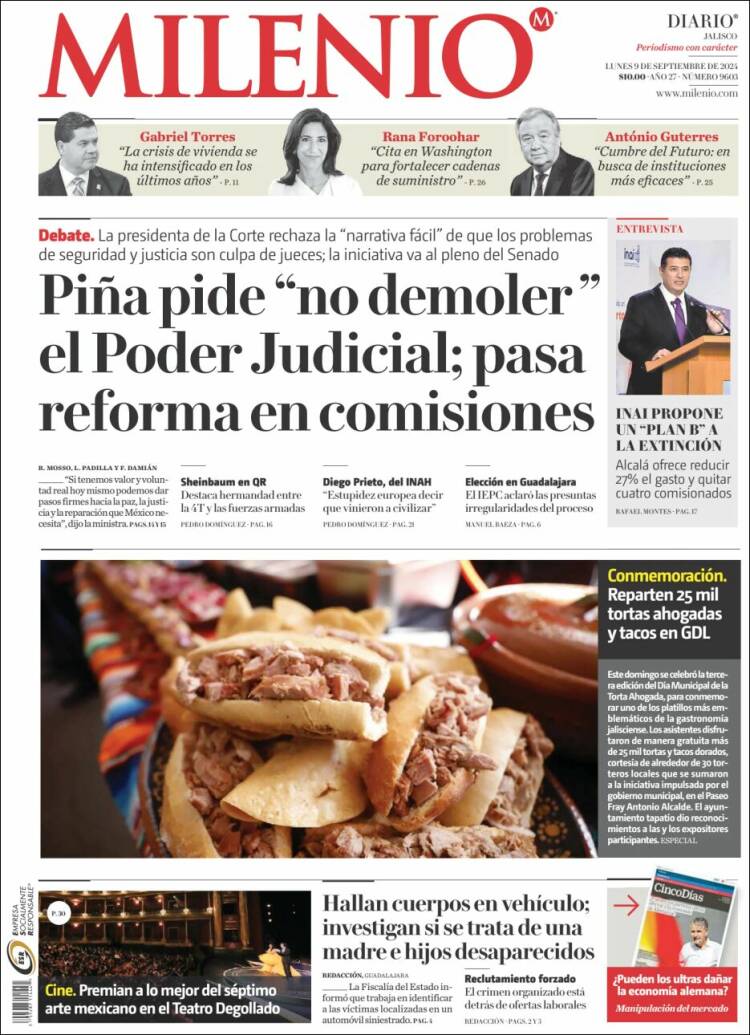 Portada de Milenio - Jalisco (M&eacute;xico)