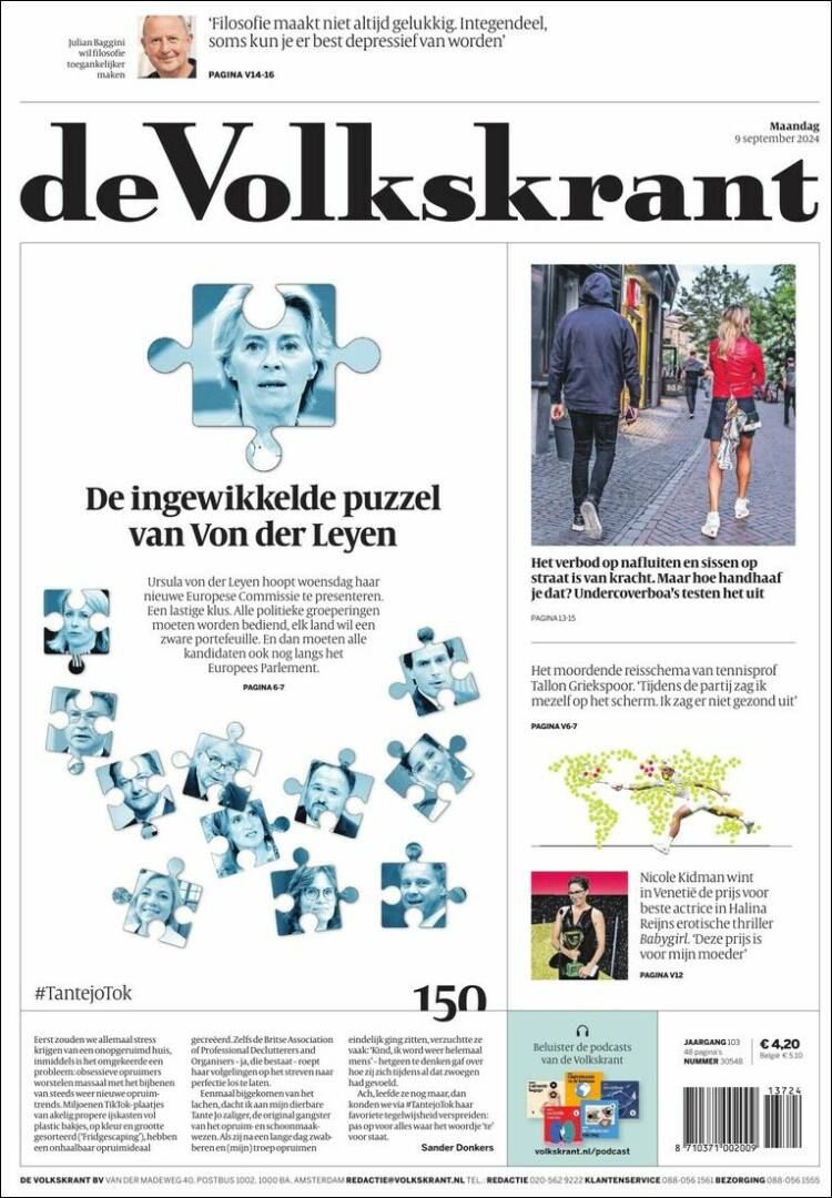 Portada de De Volkskrant (Pa&iacute;ses Bajos)