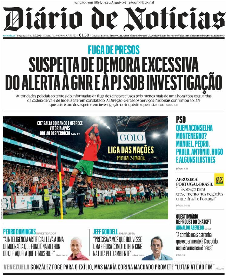 Portada de Diário de Noticias (Portugal)