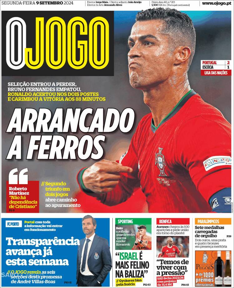 Portada de O Jogo (Portugal)