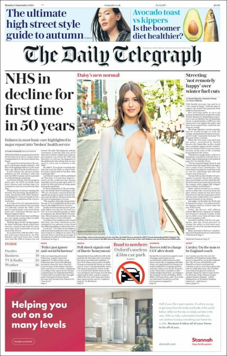 Portada de Daily Telegraph (Reino Unido)