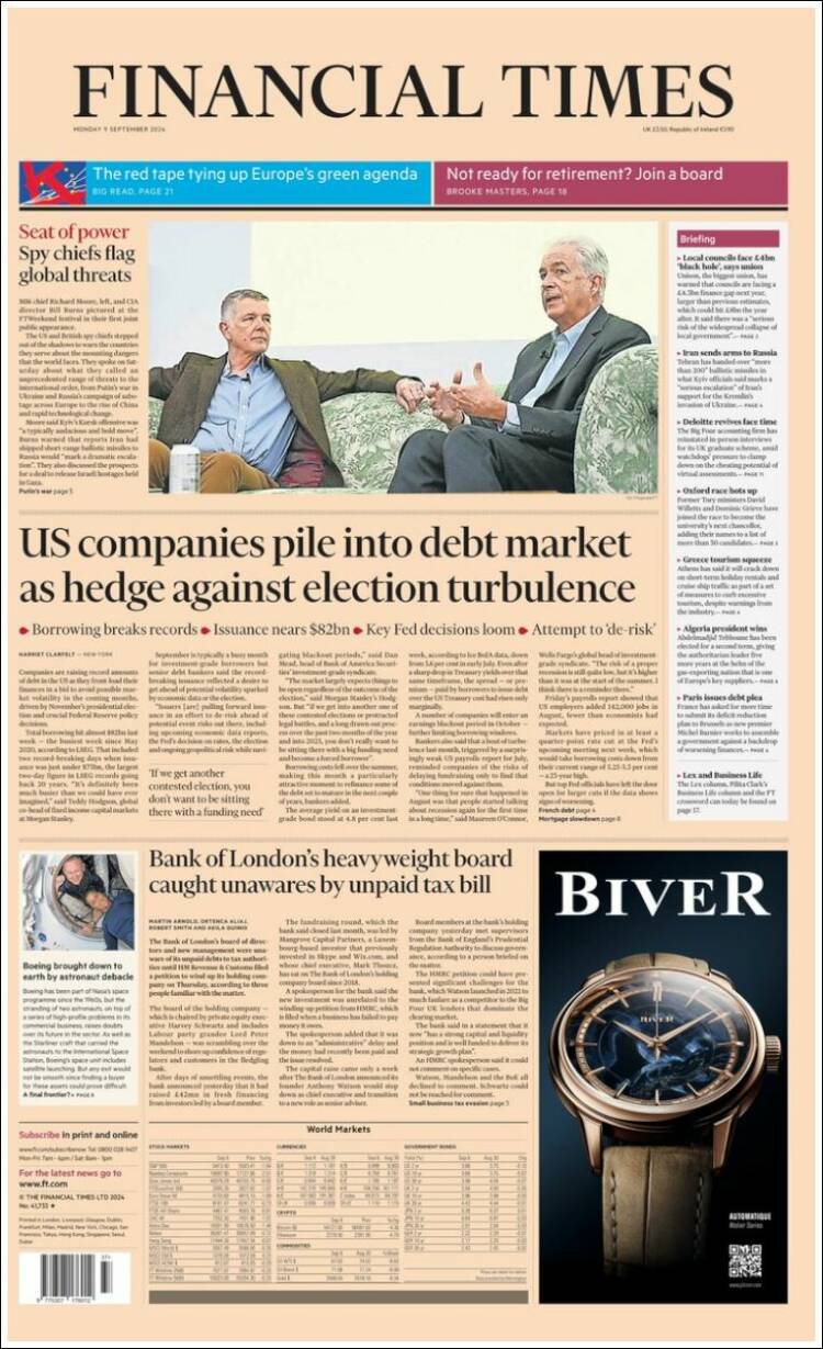 Portada de Financial Times (Reino Unido)
