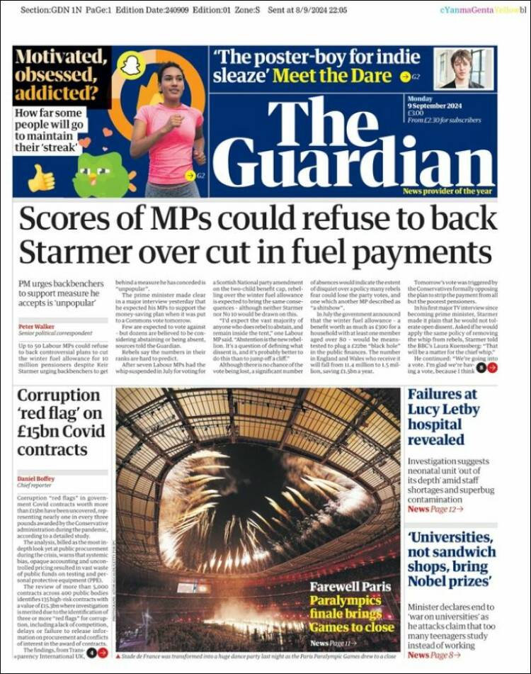 Portada de The Guardian (Reino Unido)