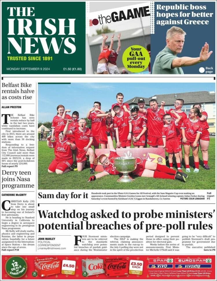 Portada de Irish News (Reino Unido)