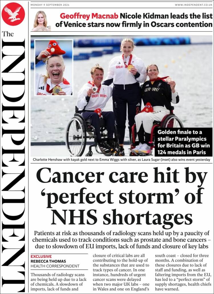 Portada de The Independent (Reino Unido)