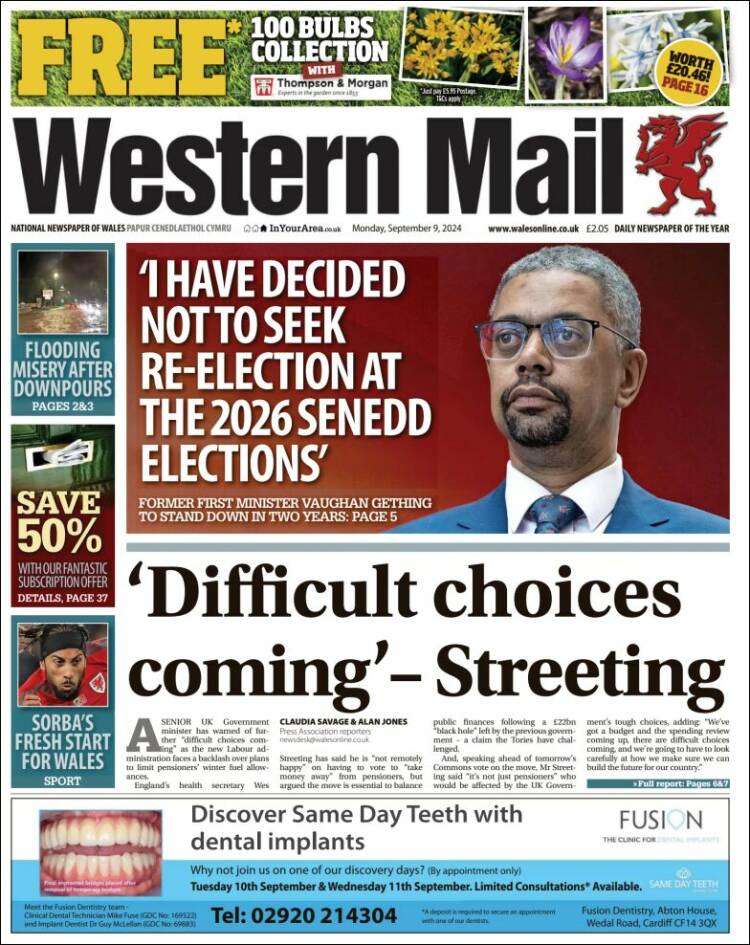 Portada de Western Mail (Reino Unido)