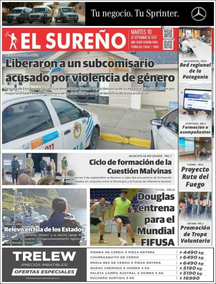 Portada de Diario El Sureño (Argentina)