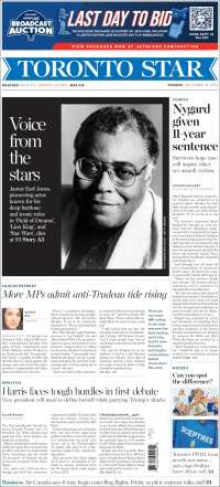 Portada de The Toronto Star (Canadá)