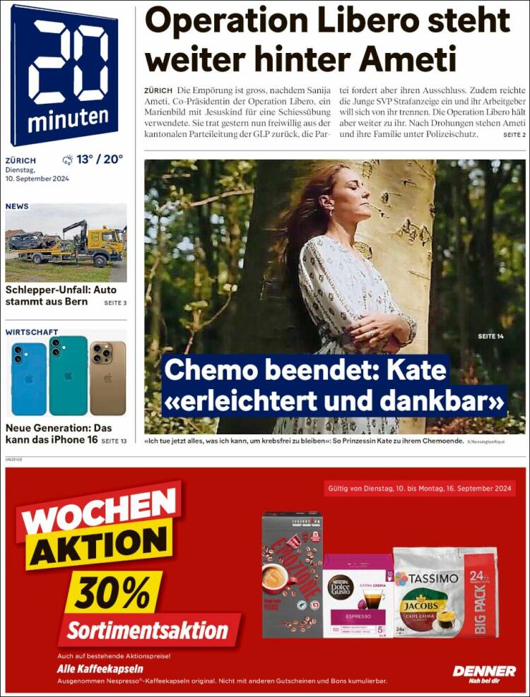 Portada de 20Minuten - Zürich (Suiza)