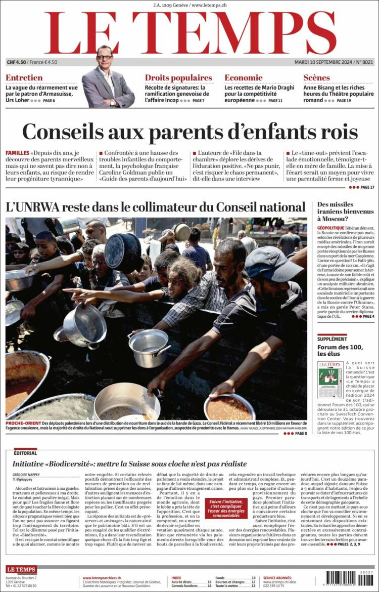 Portada de Le Matin (Suiza)