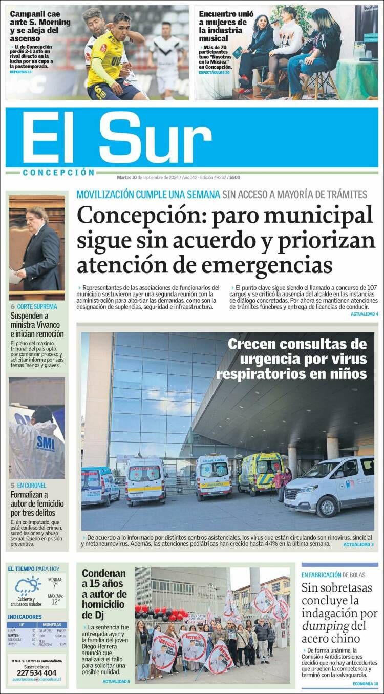 Portada de El Sur (Chile)