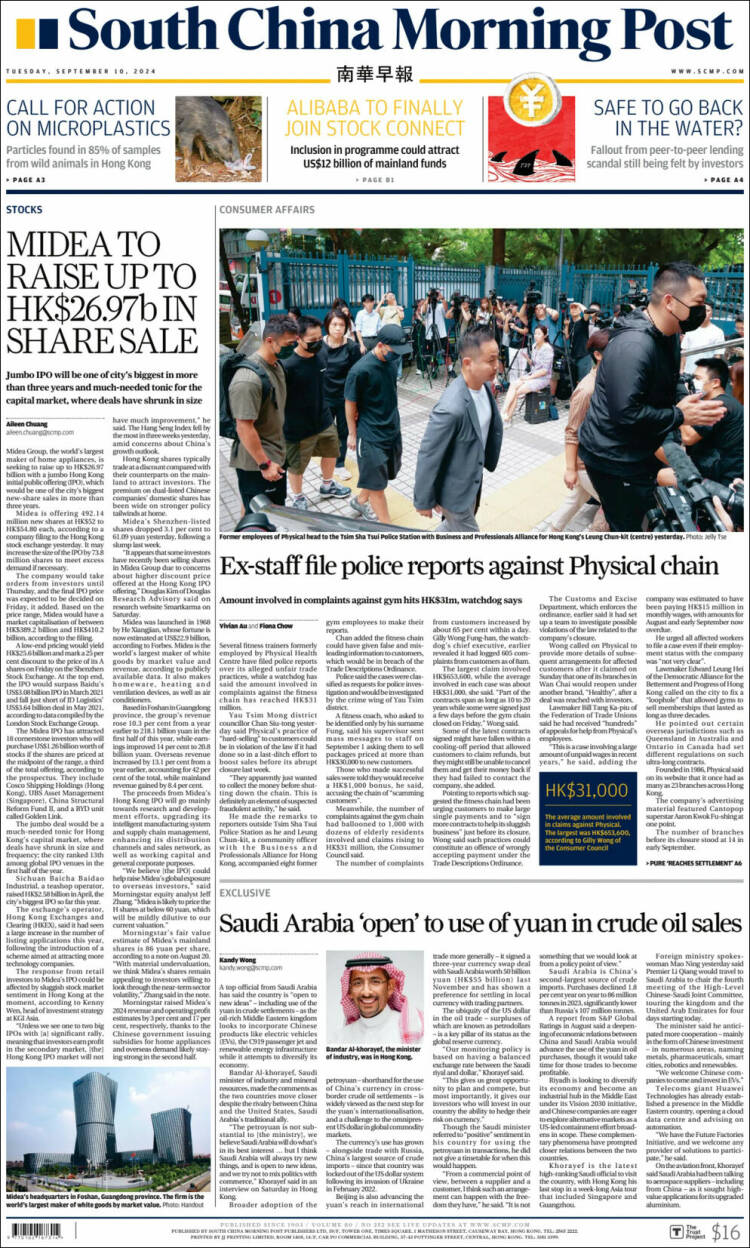 Portada de South China Morning Post (China)