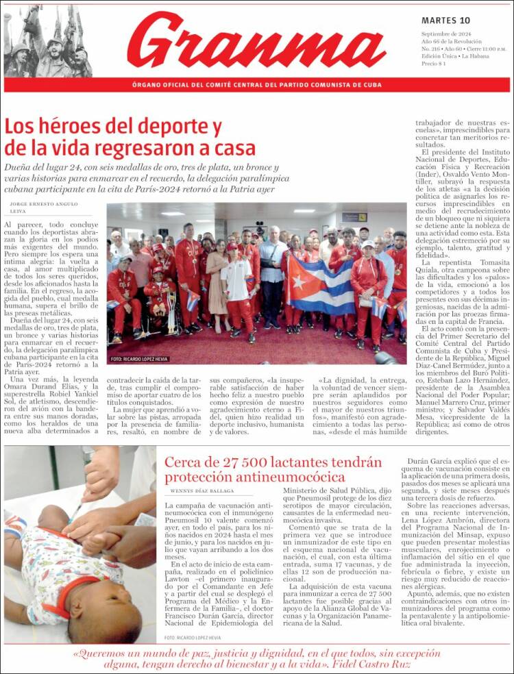 Portada de Granma (Cuba)