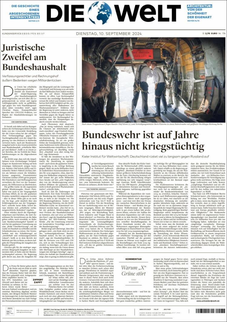 Portada de Die Welt (Alemania)