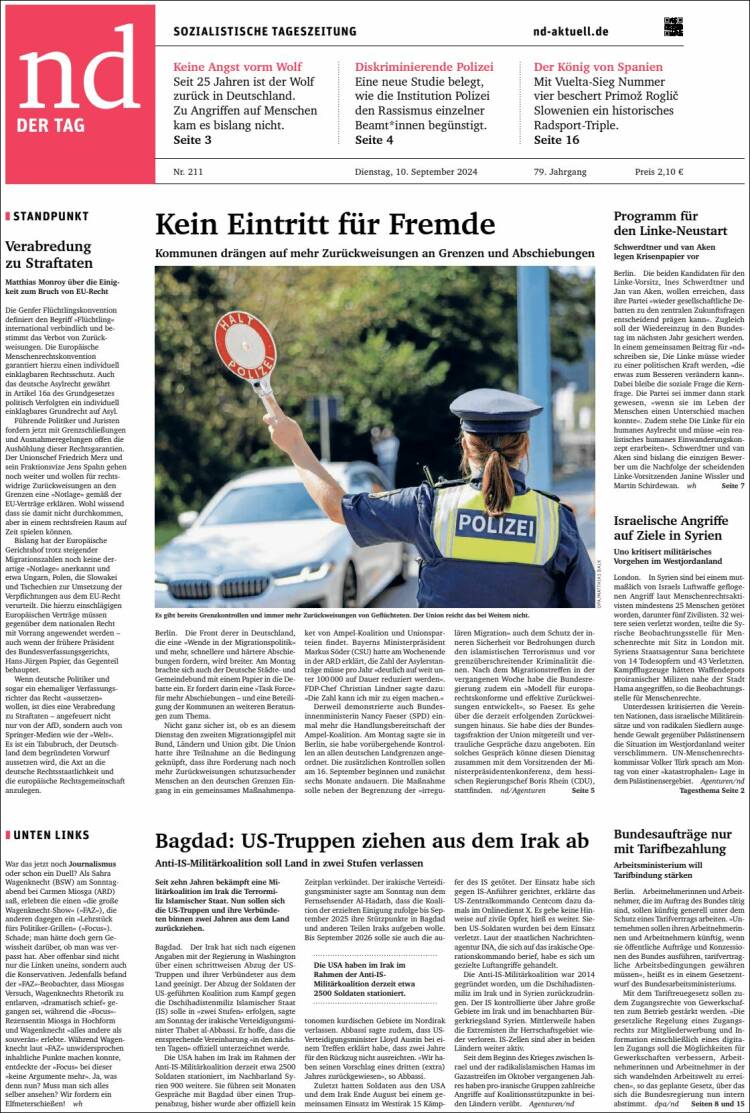 Portada de Neues Deutschland (Alemania)