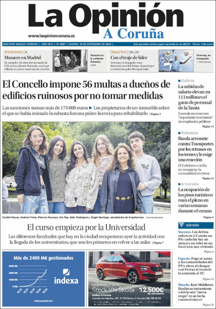 Portada de La Opinión de A Coruña (Espa&ntilde;a)