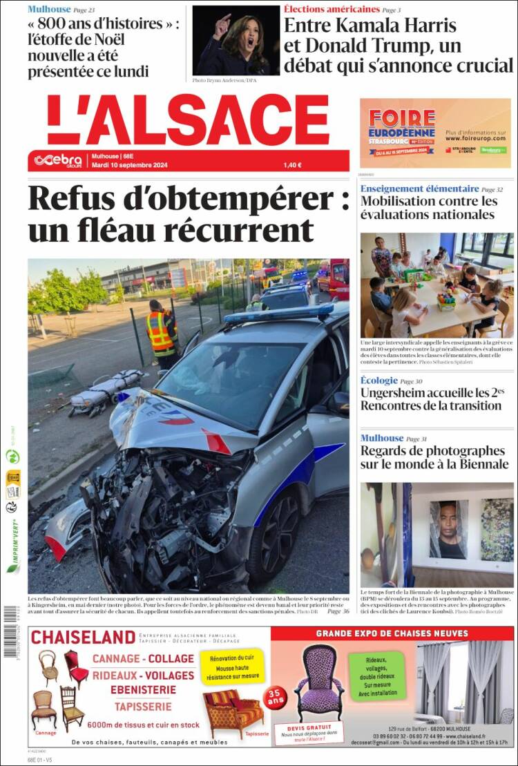 Portada de Journal L'Alsace (Francia)