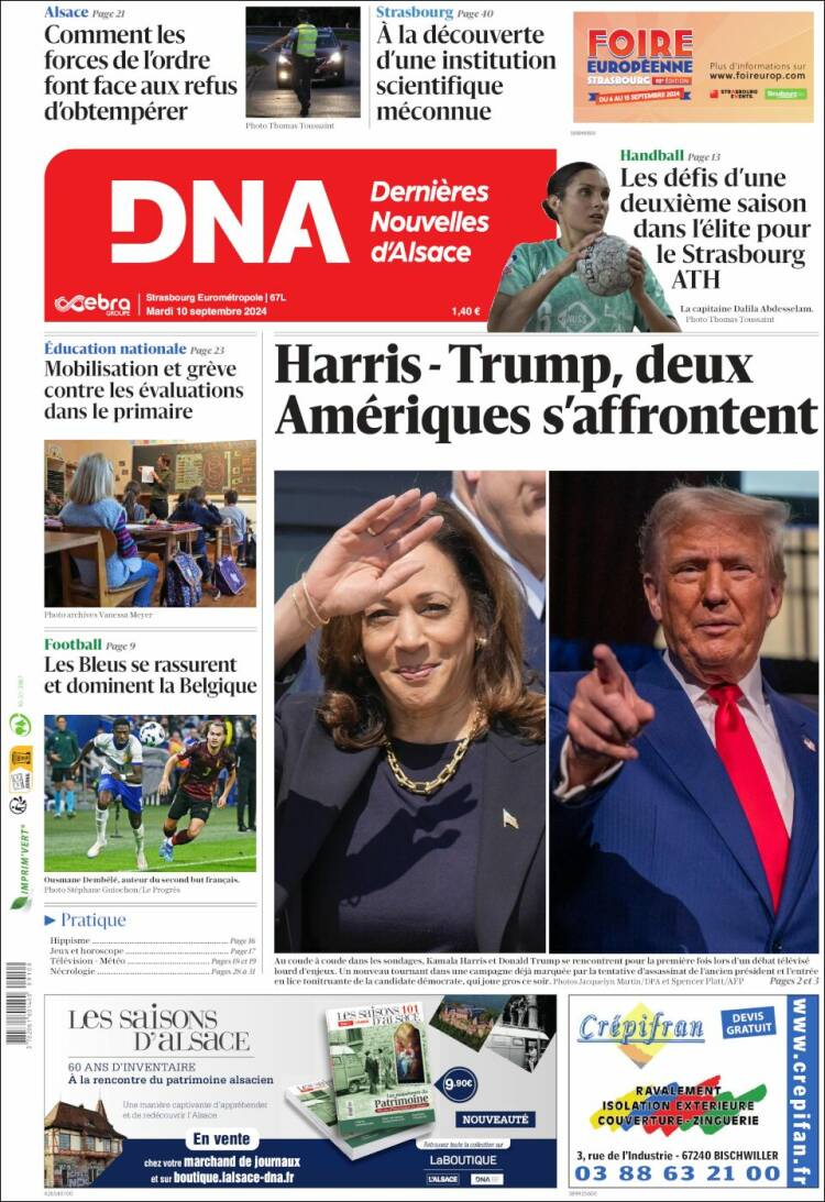 Portada de Les Dernières Nouvelles d'Alsace (Francia)